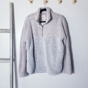 THREAD & SUPPLY BROWN AND BLACK UNDERTONE SHERPA PULLOVER WITH POCKETS SIZE L